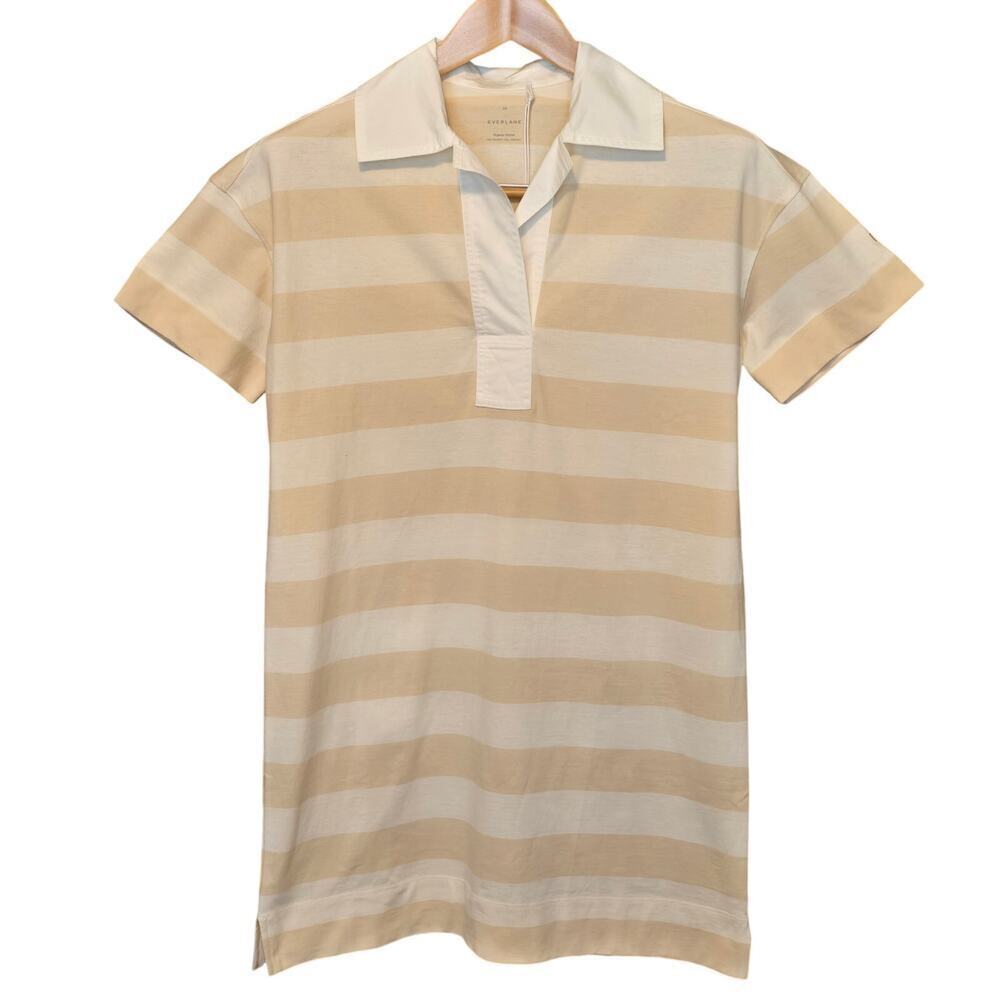 Everlane Polo Dress Womens XS Cashew White Stripe Short Sleeve Minimalist Preppy